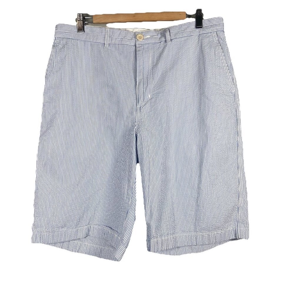 Lands End High Rise Seersucker Shorts Mens 35‎ Flat Front Stretch Waist Chino